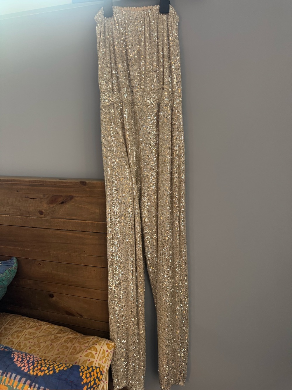 VENUS Gold Sequin Wide-Leg Jumpsuit